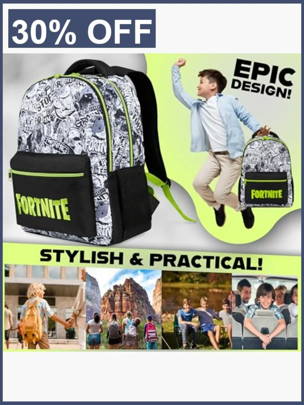 Fortnite School Backpack for Kids Teens Large Capacity Travel Sports Rucksack